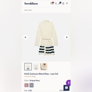 Brooklinen Striped Navy Cashmere Blend Robe